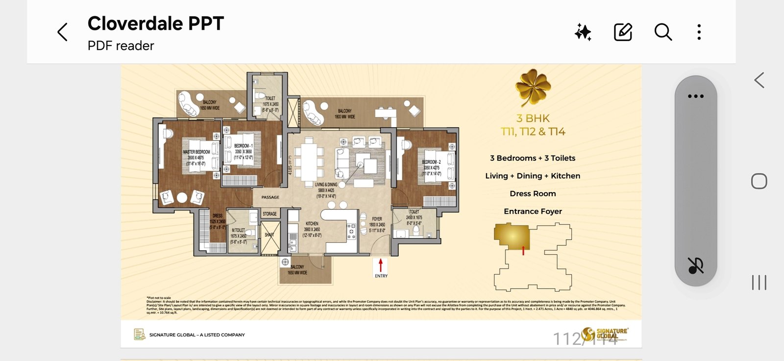 Cloverdale 3BHK Floor Plan - 2095 sq.ft luxury apartment layout