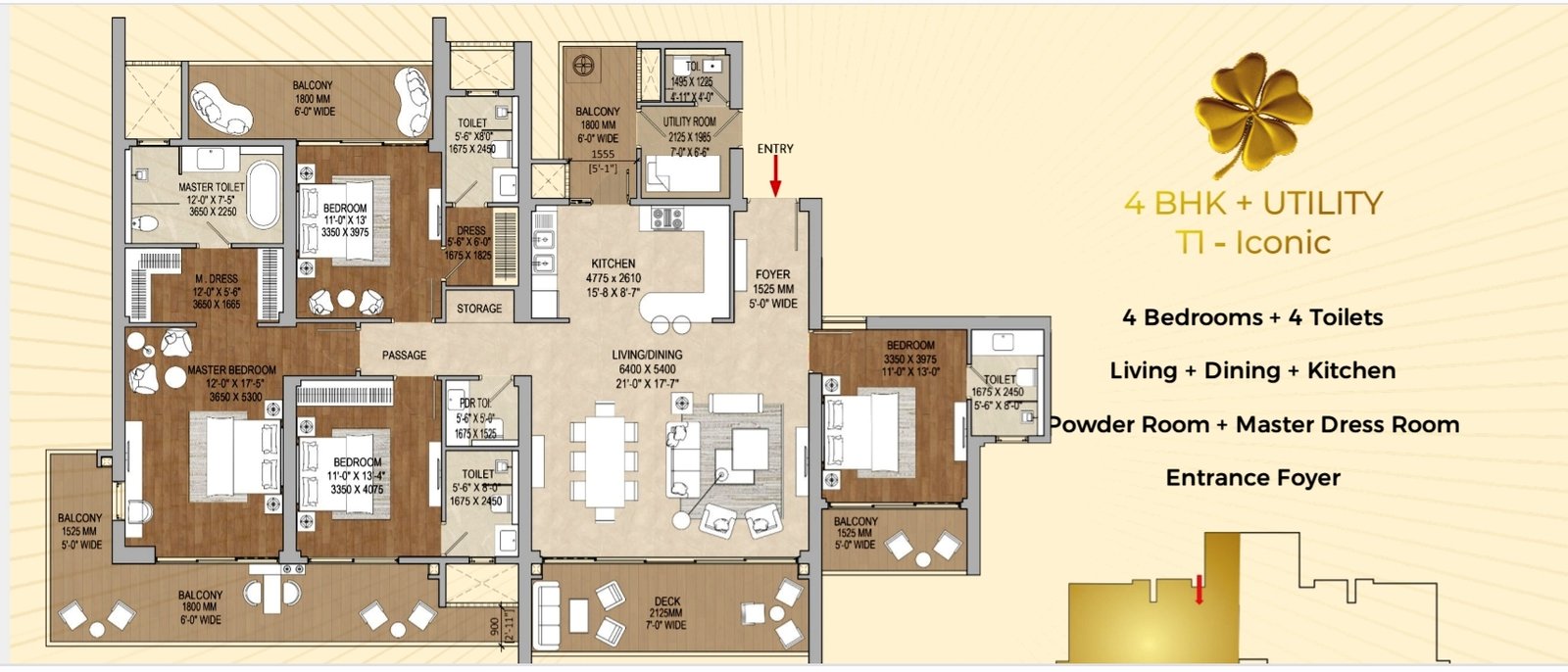 Cloverdale 4BHK Luxury Floor Plan - 3480 sq.ft residence