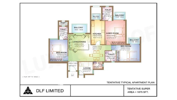 DLF Park Place 3 BHK Type A floor plan 1983 sqft Golf Course Road