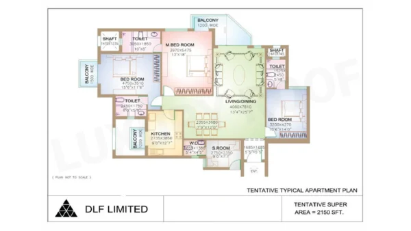 DLF Park Place 3 BHK Type B floor plan 2282 sqft Golf Course Road