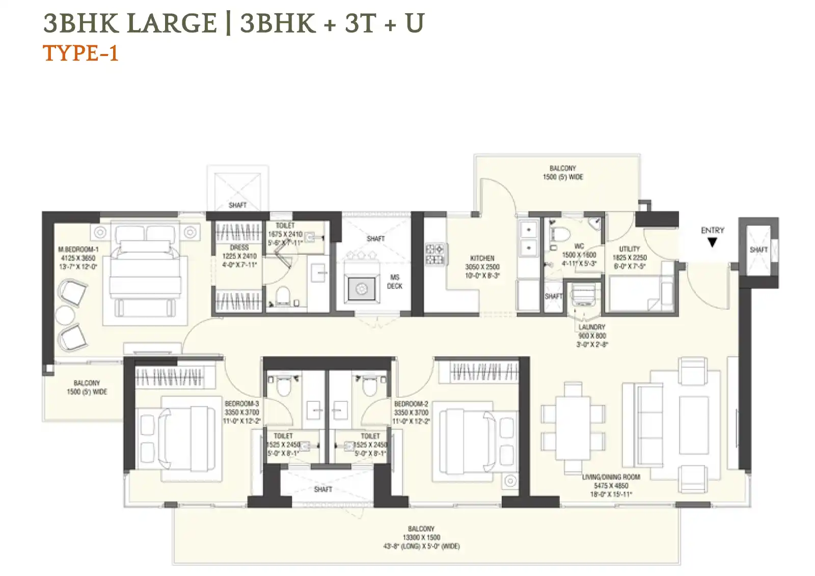 Emaar Serenity Hills 3 BHK floor plan layout 2000-2500 sqft Sector 86