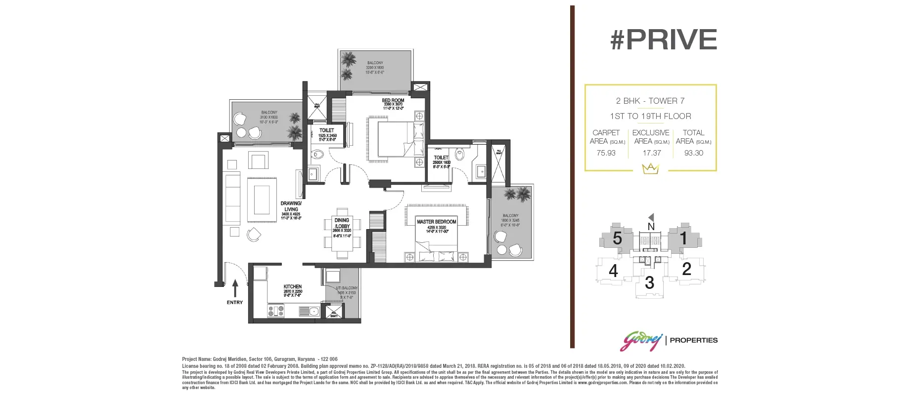 Godrej Meridian 2.5 BHK floor plan layout 1300-1550 sqft Sector 106