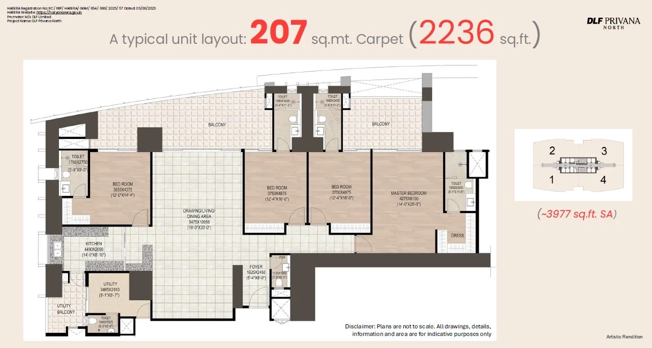 DLF Privana North 4 BHK floor plan 3977 sqft Dwarka Expressway
