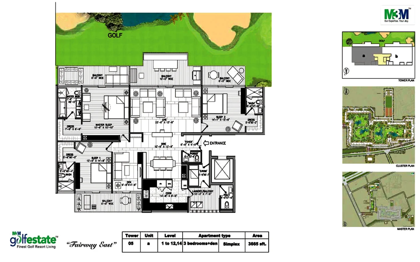 M3M Golf Estate 3.5 BHK floor plan layout 3000-3800 sqft Sector 65