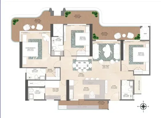 ORYZA 3 BHK Plus Utility Floor Plan - 2725 sq.ft.