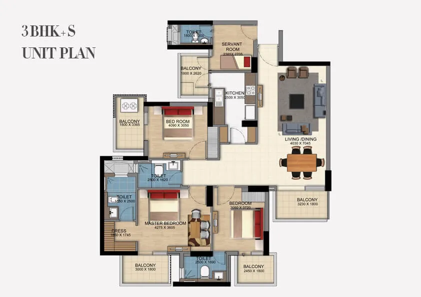 DLF The Ultima 3 BHK floor plan layout with dimensions Sector 81
