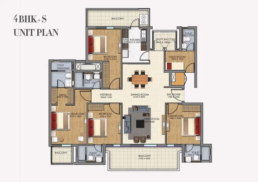 DLF The Ultima 4 BHK floor plan layout with dimensions Sector 81