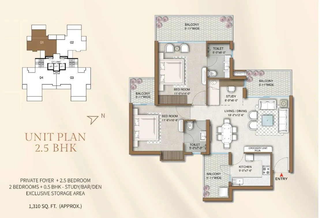 M3M Capital 2.5 BHK floor plan layout 1310-1330 sqft Sector 113