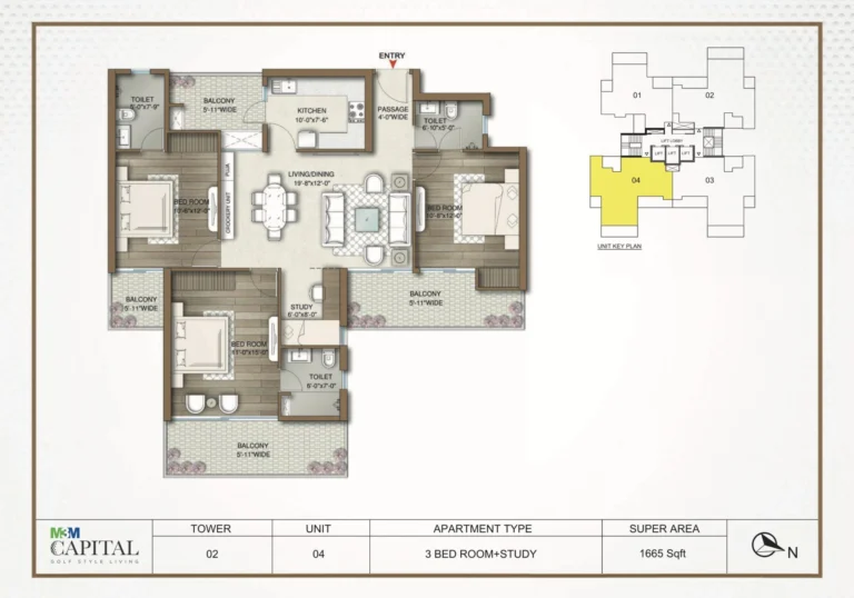 M3M Capital 3.5 BHK floor plan layout 1650-1700 sqft Sector 113