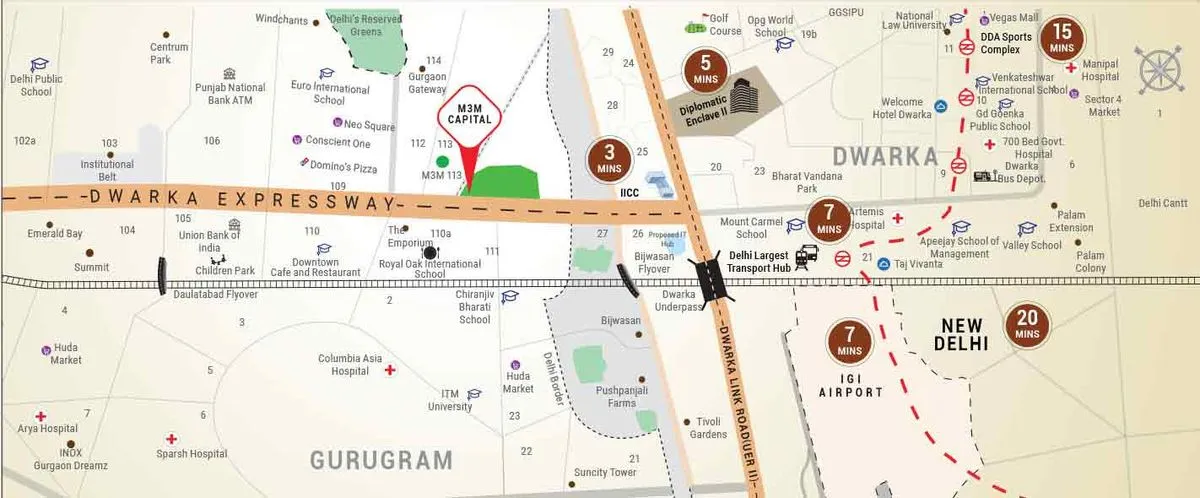M3M Capital location map Sector 113 Dwarka Expressway Gurgaon connectivity