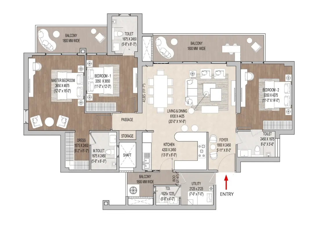 M3M GIC Manesar 2.5 BHK floor plan layout 1300-1550 sqft IMT Manesar