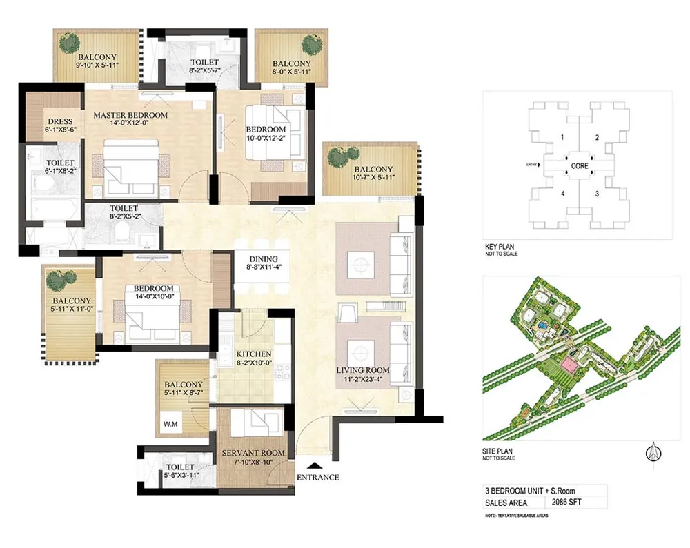DLF Primus 3 BHK Type B floor plan 2170 sqft Golf Course Road