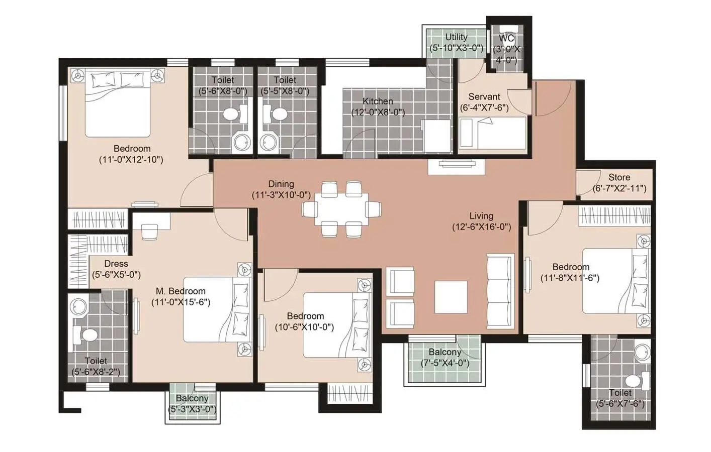 Unitech Residences 4 BHK floor plan layout 1800-1850 sqft Sector 33